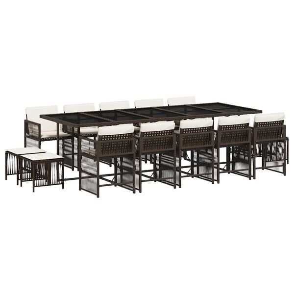 vidaXL 15 Stk. Gar&eth;h&uacute;sgagnasett me&eth; Sessum Br&uacute;nn P&oacute;l&yacute;rattan