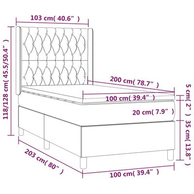 vidaXL Hólfað Springrúm með Dýnu Dökkbrúnt 100x200 cm Tauefni