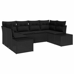 vidaXL Gar&eth;s&oacute;fa sett me&eth; geymslu 6 pcs Svartur Poly rattan