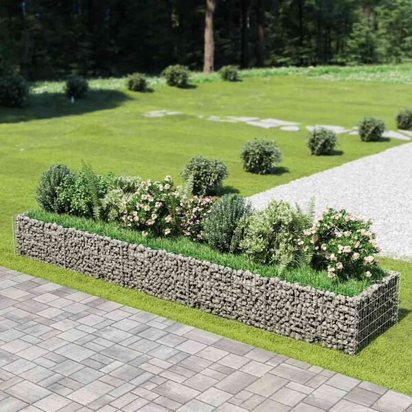vidaXL Gabion Grj&oacute;tkassi Upph&aelig;kka&eth; Bl&oacute;maker S&iacute;nkh&uacute;&eth;a&eth; st&aacute;l 450x90x50cm