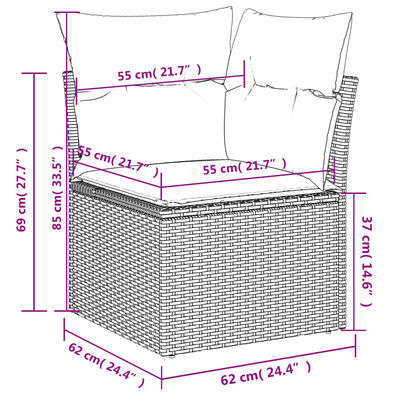 vidaXL 10 Hluta Garðsófasett með Sessum Drappað Pólýrattan