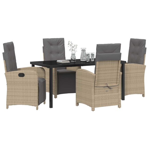 vidaXL Gar&eth;ur bor&eth;sett me&eth; p&uacute;&eth;i 5 pcs Drapplita&eth;ur p&oacute;l&yacute;rattan