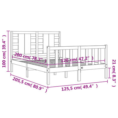 vidaXL Rúmgrind með Höfuðgafli Svartur 120x200 cm Gegnheill Viður