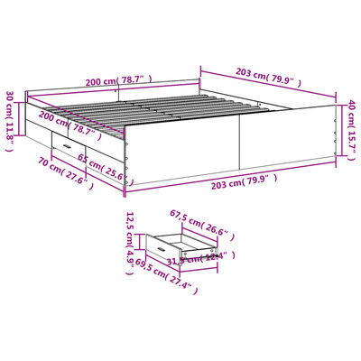 vidaXL Rúmgrind með Skúffum án Dýnu Steypugrátt 200x200 cm