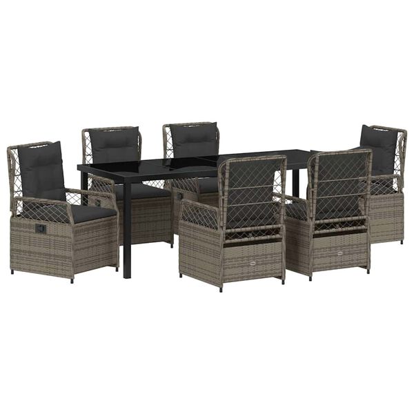 vidaXL Gar&eth;ur bor&eth;sett 7 pcs Gr&aacute;r p&oacute;l&yacute;rattan