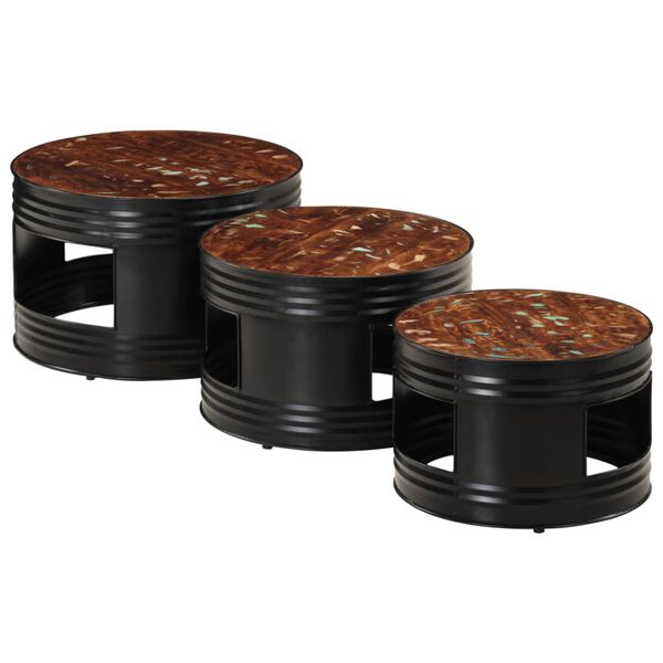 vidaXL Barborð Trommulaga 3 stk. Gegnheill Akasíuviður