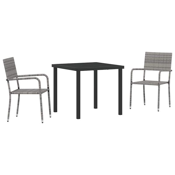 vidaXL Gar&eth;ur bor&eth;sett me&eth; p&uacute;&eth;i 3 pcs Gr&aacute;r p&oacute;l&yacute;rattan