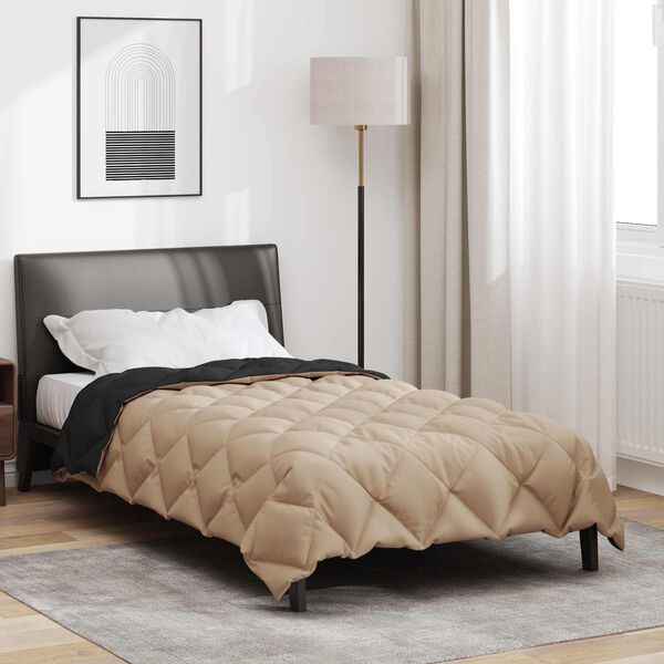 vidaXL Vetrar s&aelig;ng Svartur og Taupe 200 x 135 cm M&iacute;kr&oacute;f&iacute;ber