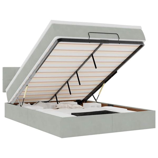 vidaXL Ottoman r&uacute;m me&eth; d&yacute;nu & LED lj&oacute;sgr&aacute;tt 140x190cm flauel