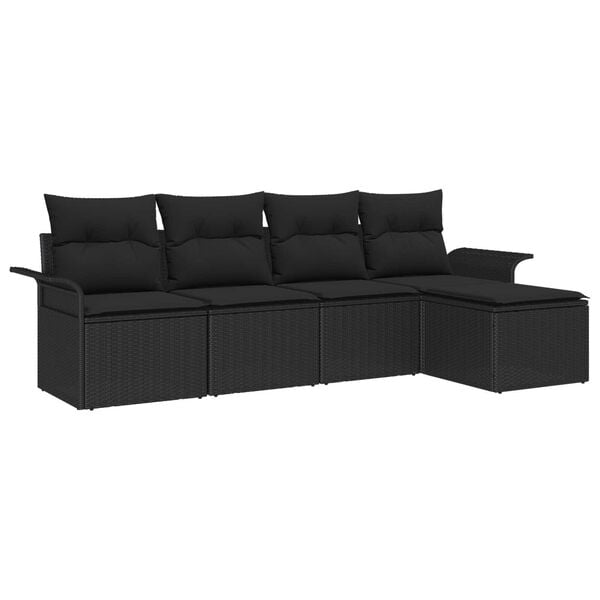 vidaXL Garðsófa sett með púði 5 pcs Svartur Poly rattan