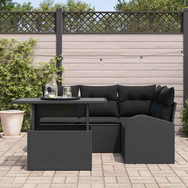vidaXL Gar&eth;s&oacute;fa sett me&eth; p&uacute;&eth;i 5 pcs Svartur Poly rattan