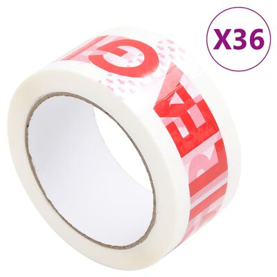 vidaXL Pökkunarlímband 36 stk FRAGILE Áprentun Hvítt 48 mm x 66 m