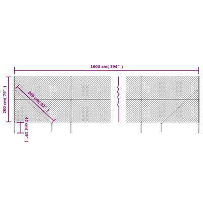 vidaXL Netagirðing með Jarðfestingum Silfur 2x10 m