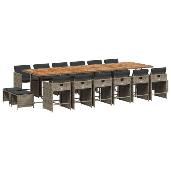 vidaXL 17 Stk. Gar&eth;h&uacute;sgagnasett me&eth; P&uacute;&eth;um P&oacute;l&yacute;rattan Gr&aacute;tt