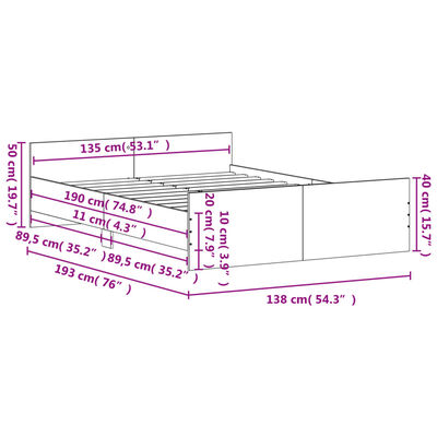 vidaXL Rúmgrind án Dýnu Svört 135x190 cm