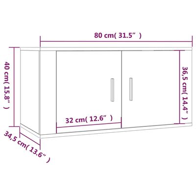 vidaXL Veggfestir Sjónvarpsskápar 2 stk. Gráir Sonoma 80x34,5x40 cm