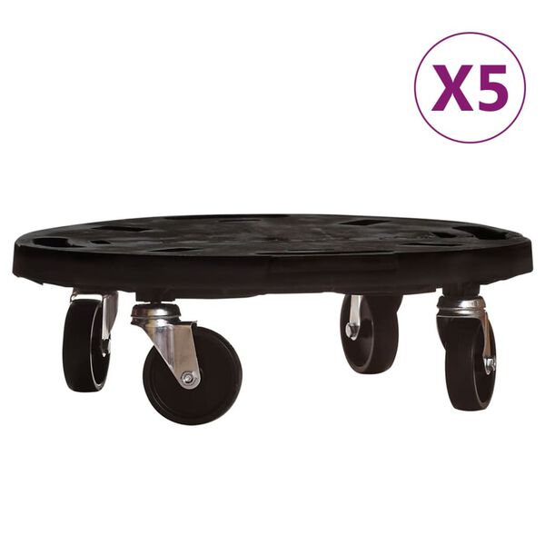 vidaXL Plöntuvagnar á Hjólum 5 stk. Þvermál 40 cm Svartir 275 kg
