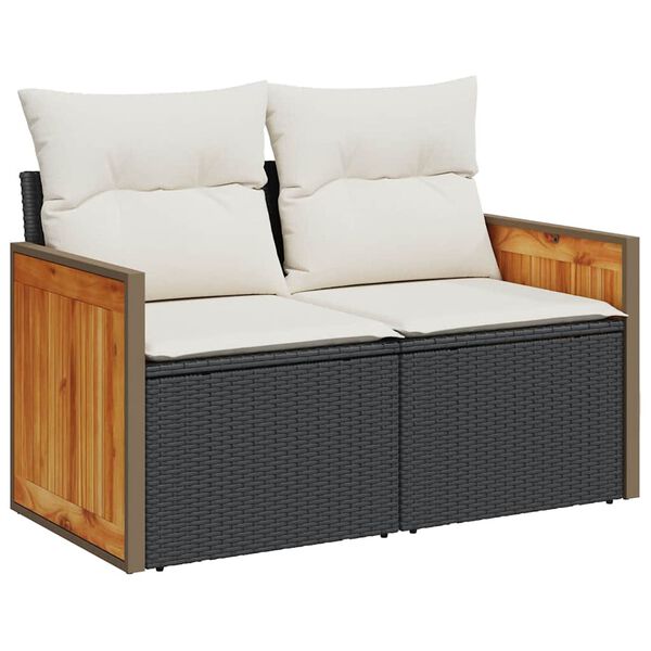 vidaXL 6 stykki gar&eth;s&oacute;fasett me&eth; p&uacute;&eth;um Black Poly Rattan Acacia