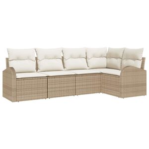 vidaXL Gar&eth;s&oacute;fa sett me&eth; p&uacute;&eth;i 5 pcs Beige og Hv&iacute;tt p&oacute;l&yacute;rattan