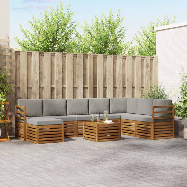 vidaXL S&oacute;fasett 9 pcs N&aacute;tt&uacute;rulegt og Lj&oacute;st Gr&aacute;tt Hrein akas&iacute;utr&eacute;