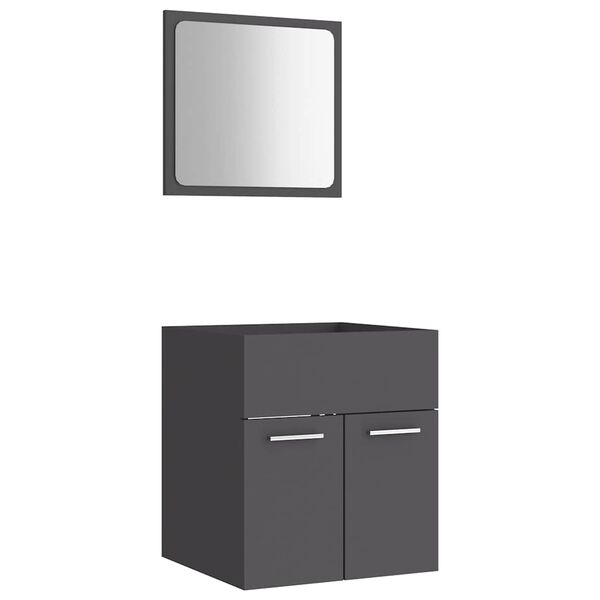 804775 vidaXL 2 Piece Bathroom Furniture Set Grey Chipboard