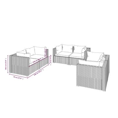 vidaXL 6 Hluta Garðsett með Púðum Pólýrattan Brúnt