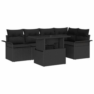 vidaXL Gar&eth;s&oacute;fa sett me&eth; p&uacute;&eth;i me&eth; geymslu 6 pcs Svartur Poly Rattan