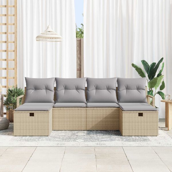 vidaXL Garðsófa sett með púði 6 pcs Drapplitaður Poly rattan