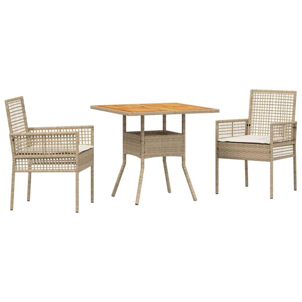 vidaXL Gar&eth;ur bor&eth;sett 3 pcs Drapplita&eth;ur p&oacute;l&yacute;rattan