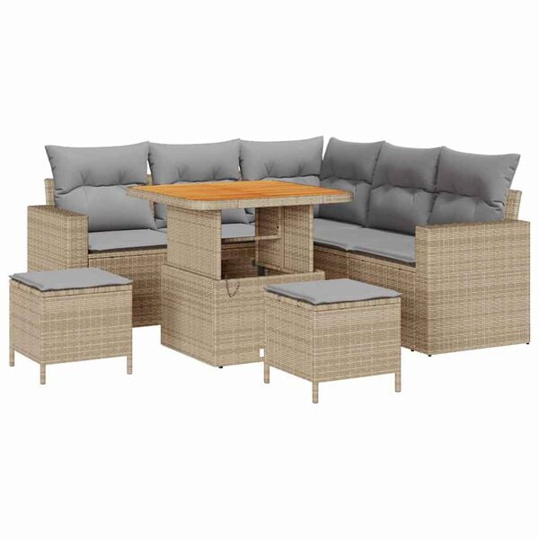 vidaXL Gar&eth;s&oacute;fa sett me&eth; p&uacute;&eth;i 9 pcs Beige og lj&oacute;sgr&aacute;r p&oacute;l&yacute;rattan