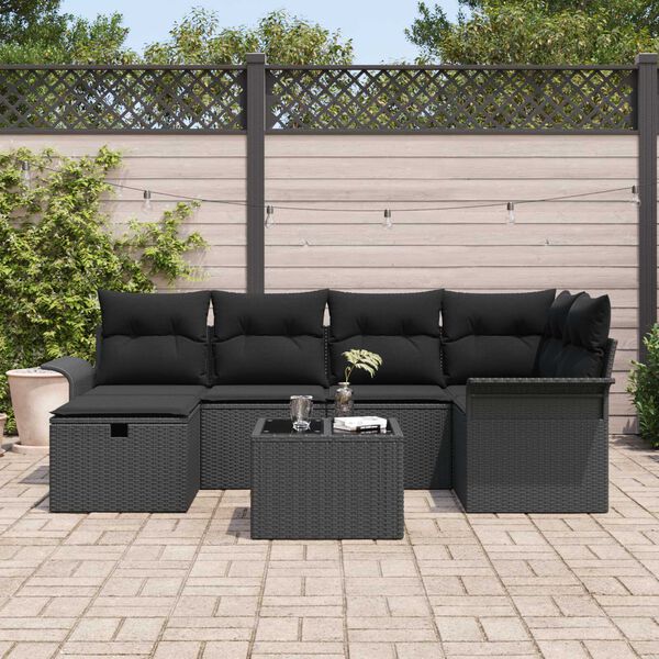vidaXL Gar&eth;s&oacute;fa sett me&eth; p&uacute;&eth;i me&eth; geymslu 7 pcs Poly rattan