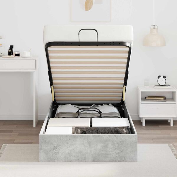 vidaXL Ott&oacute;man s&aelig;ngurrammi Steingri&eth; 193 x 120 x 25 cm Samsettur vi&eth;ur