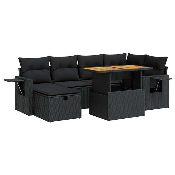 vidaXL 8 stykki gar&eth;s&oacute;fasett me&eth; p&uacute;&eth;um Black Poly Rattan Acacia