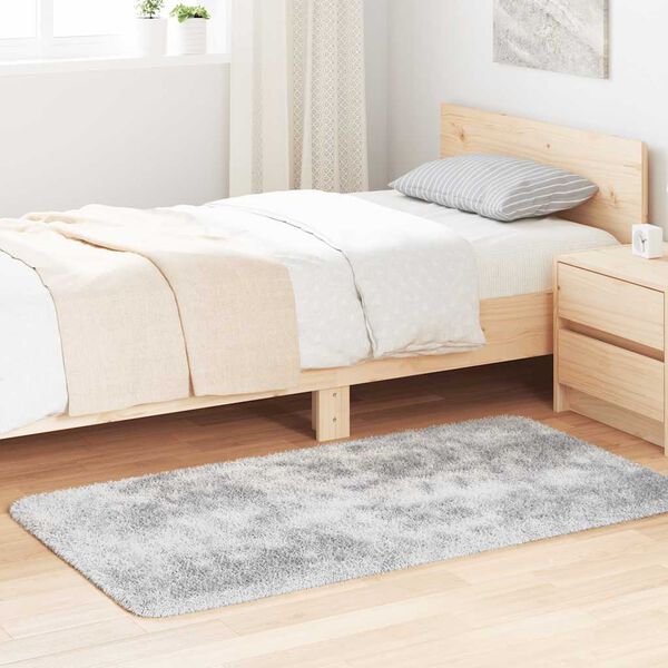 vidaXL R&yacute;jamotta me&eth; H&aacute;u Flosi NAVARRA Silfurgr&aacute;r 80x150 cm Polyester