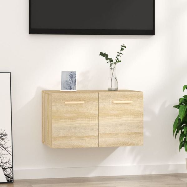 vidaXL Veggsk&aacute;pur Sonoma Eik 60x36,5x35 cm Samsettur Vi&eth;ur