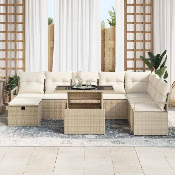 vidaXL Gar&eth;s&oacute;fa sett me&eth; p&uacute;&eth;i 9 pcs Drapplita&eth;ur Poly rattan