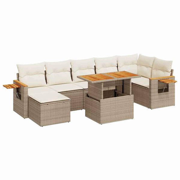 vidaXL 8 stykki gar&eth;s&oacute;fasett me&eth; p&uacute;&eth;um Beige Poly Rattan Acacia