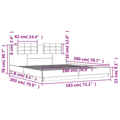 vidaXL Rúmgrind án Dýnu Sonoma Eikarlitur 180x200 cm