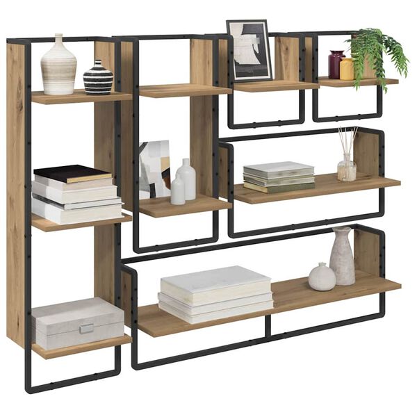 vidaXL Vegghillusett me&eth; hillu 6 pcs Artisan Eik 100 x 25 x 30 cm