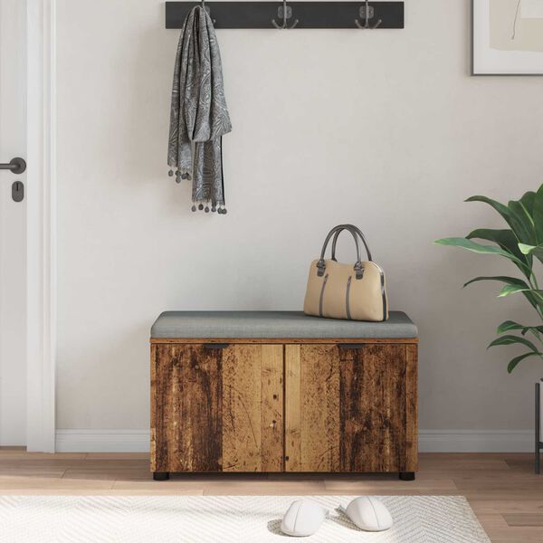 vidaXL Hallarbekk me&eth; p&uacute;&eth;i me&eth; geymslu Gamalt timbur 80 x 46 x 46 cm