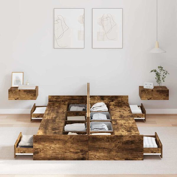 vidaXL Rúmgrind með geymslurými Rauð-eik 120 x 200 cm Samsettur viður