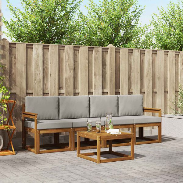 vidaXL &Uacute;ti s&oacute;fasett 5 pcs N&aacute;tt&uacute;rulegt og Lj&oacute;st Gr&aacute;tt Hrein akas&iacute;utr&eacute;