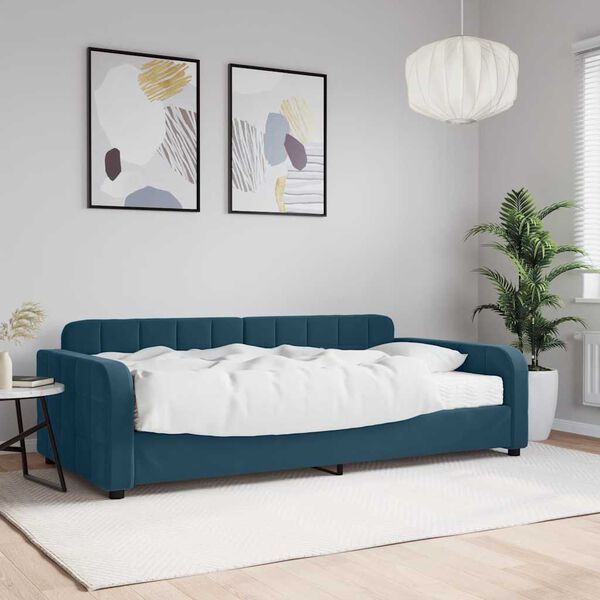 vidaXL Svefns&oacute;fi me&eth; D&yacute;nu Bl&aacute;r 100x200 cm Flauel