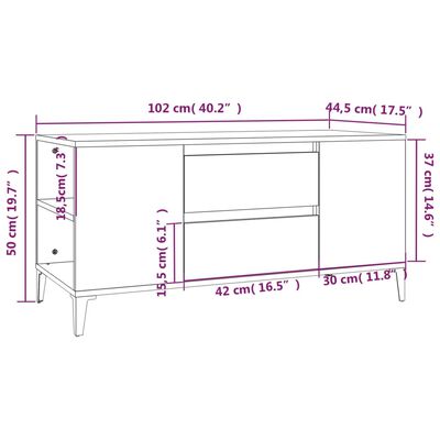 vidaXL Sófaborð Hvítt 102x44,5x50 Samsettur Viður