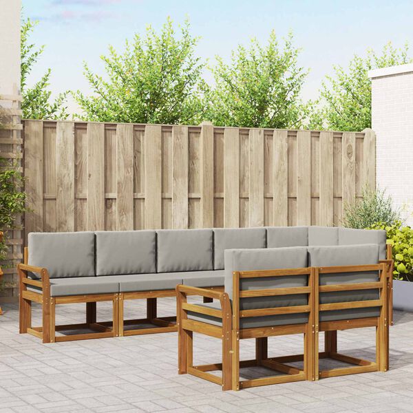 vidaXL &Uacute;ti s&oacute;fasett me&eth; p&uacute;&eth;i 8 pcs N&aacute;tt&uacute;rulegt og Lj&oacute;st Gr&aacute;tt