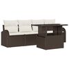 vidaXL Gar&eth;s&oacute;fa sett me&eth; p&uacute;&eth;i me&eth; kodda 5 pcs Br&uacute;nn Poly Rattan