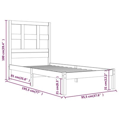 vidaXL Rúmgrind Hvít Gegnheil Fura 90x190 cm Einbreið