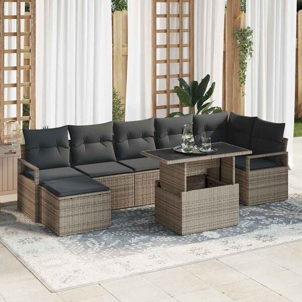vidaXL Garðsófa sett með geymslu 8 pcs Grár Poly rattan