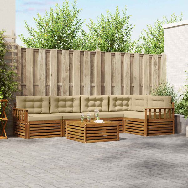 vidaXL &Uacute;ti s&oacute;fasett me&eth; p&uacute;&eth;i 6 pcs N&aacute;tt&uacute;rulegt og B&eacute;ig