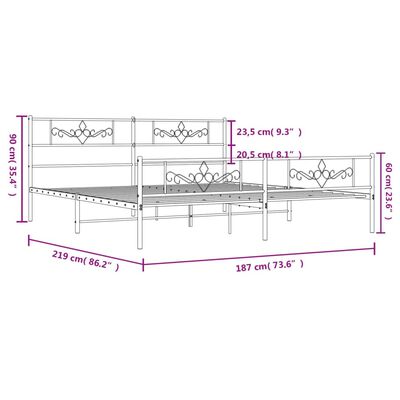 vidaXL Rúmgrind úr Málmi með Höfuðgafli & Fótagafli Hvít 183x213 cm